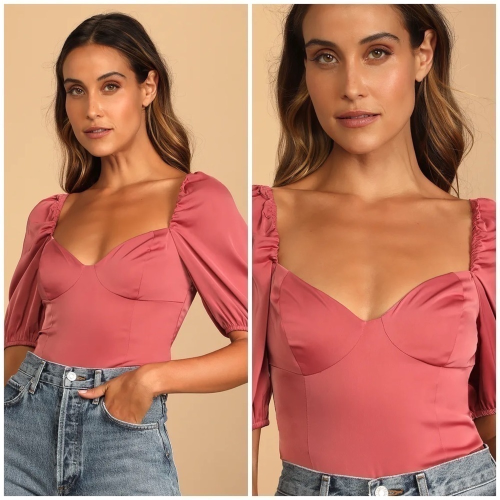Lulu’s Sweet Personality Rusty Rose Puff Sleeve Bodysuit